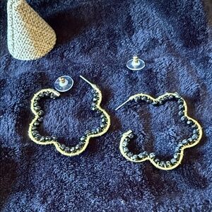 Park Lane Gold-Tone Scalloped Hoop Earrings with Black Beads
